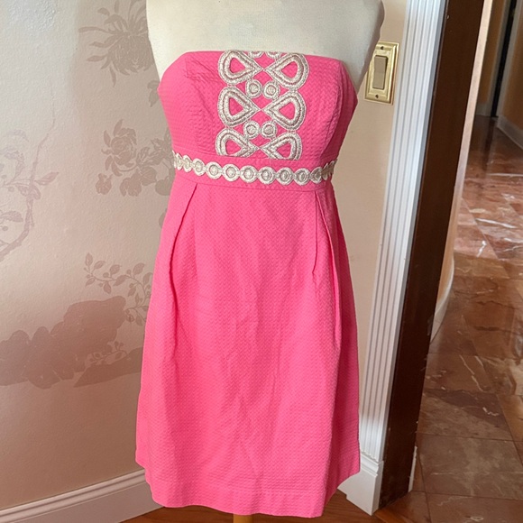 Lilly Pulitzer Pink Strapless Dress with Gold Accents 4 - Picture 2 of 5
